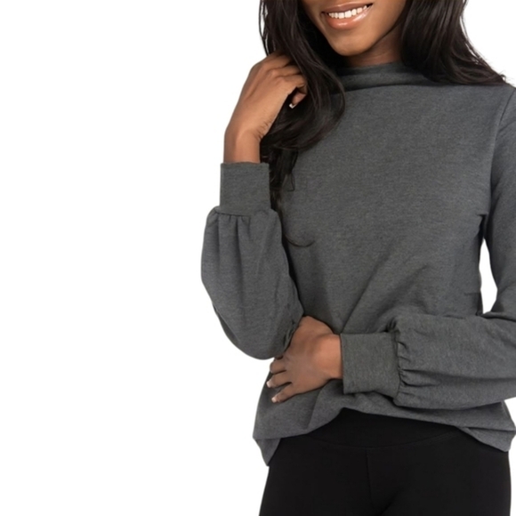 Encircled The Comfy Blouse Dark Grey Puff Sleeves Mock Neck Women's size Large - Picture 1 of 11